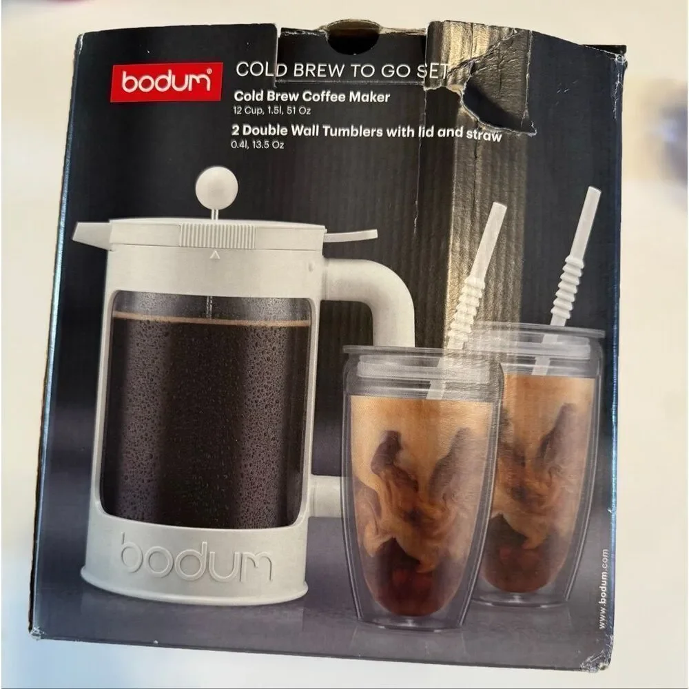 Bodum Cold Brew To Go Set Iced Coffee Maker & 2 Tumblers 12-14 Hours Overnight